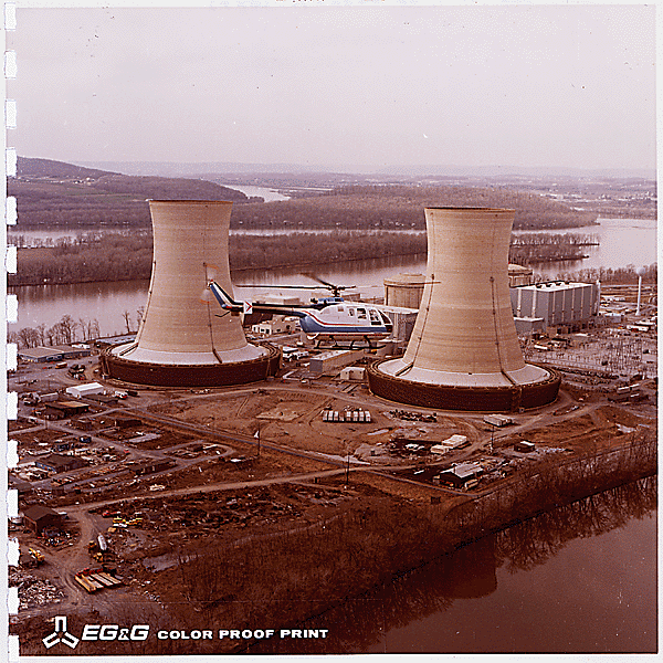 Photograph: Helicopter over Three Mile Island, Pennsylvania, 1979. President (1977-1981 : Carter). President's Commission on the Accident at Three Mile Island. (04/11/1979 - 12/31/1980)