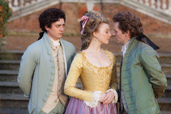 (L-r) Aneurin Barnard as Captain George Bisset, Natalie Dormer as Seymour Worsley, and Shaun Evans as Sir Richard Worsley (C) Wall to Wall Productions Ltd
