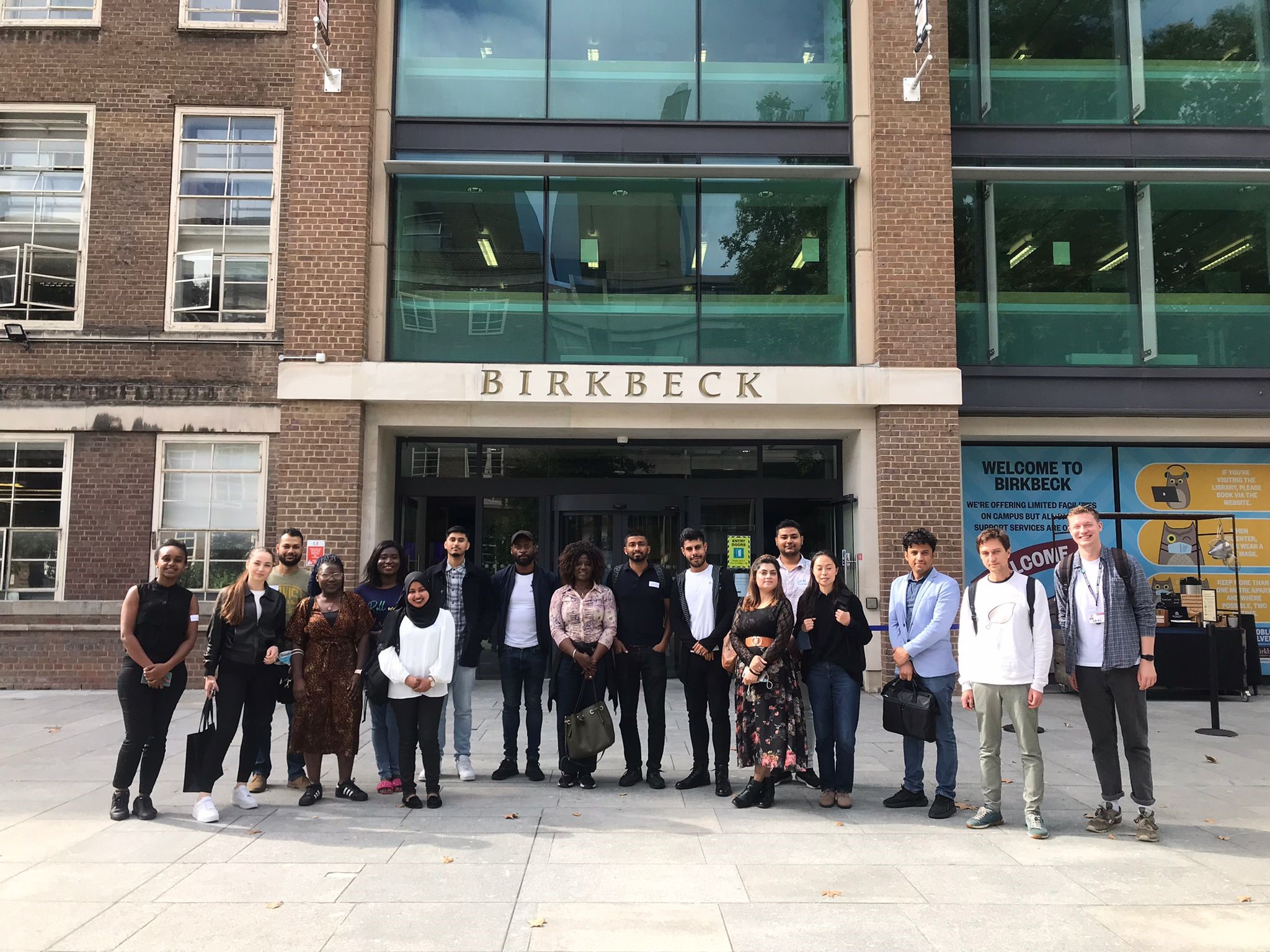 A group of Compass students outside of the Malet Street building 