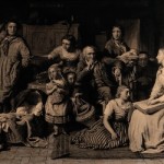 W. Ridgeway, after George Smith, A Blind Girl Reads the Bible by Touch to her Illiterate Family in the Dark, engraving (1871).